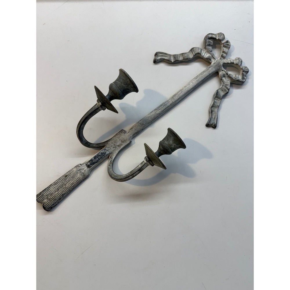 Unbranded Wall Sconce Pair White Excellent Bow Ribbon Tassel Metal patina - Picture 5 of 6
